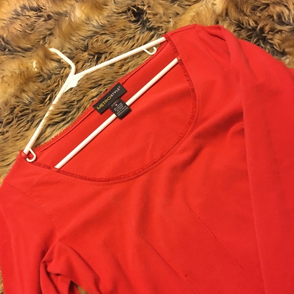 Metro Style tomato red long sleeve ribbon top M - Picture 7 of 8